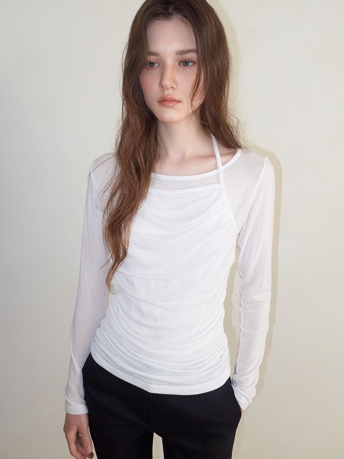 에트몽(ETMON) Halter Shirring T-Shirt, White