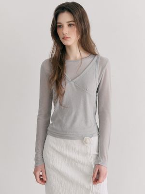 Ribbed Layered T-Shirt SET, Light Grey