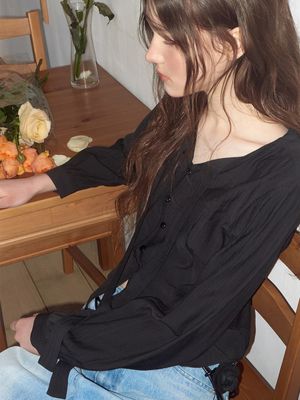 Tie Pintuck Blouse, Black