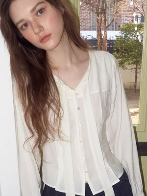 Tie Pintuck Blouse, Ivory