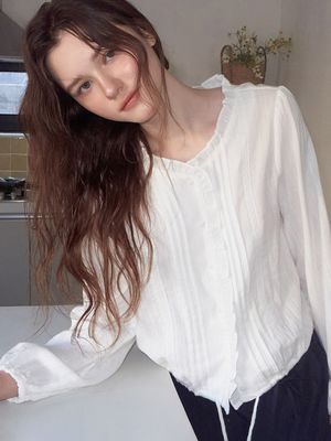 Frill String Blouse, Ivory