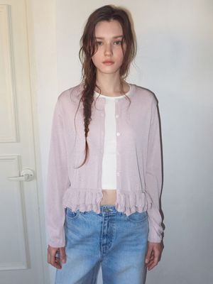 Double Frill Cardigan, Pink