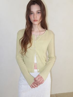 Linen Round Cardigan, Light Green