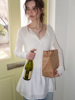 Linen Round Cardigan, Ivory