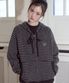 캣 스트라이프 후드 니트 집업 챠콜