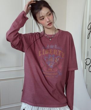 리버티로즈 레이어드 피그먼트 롱슬리브 더스티핑크