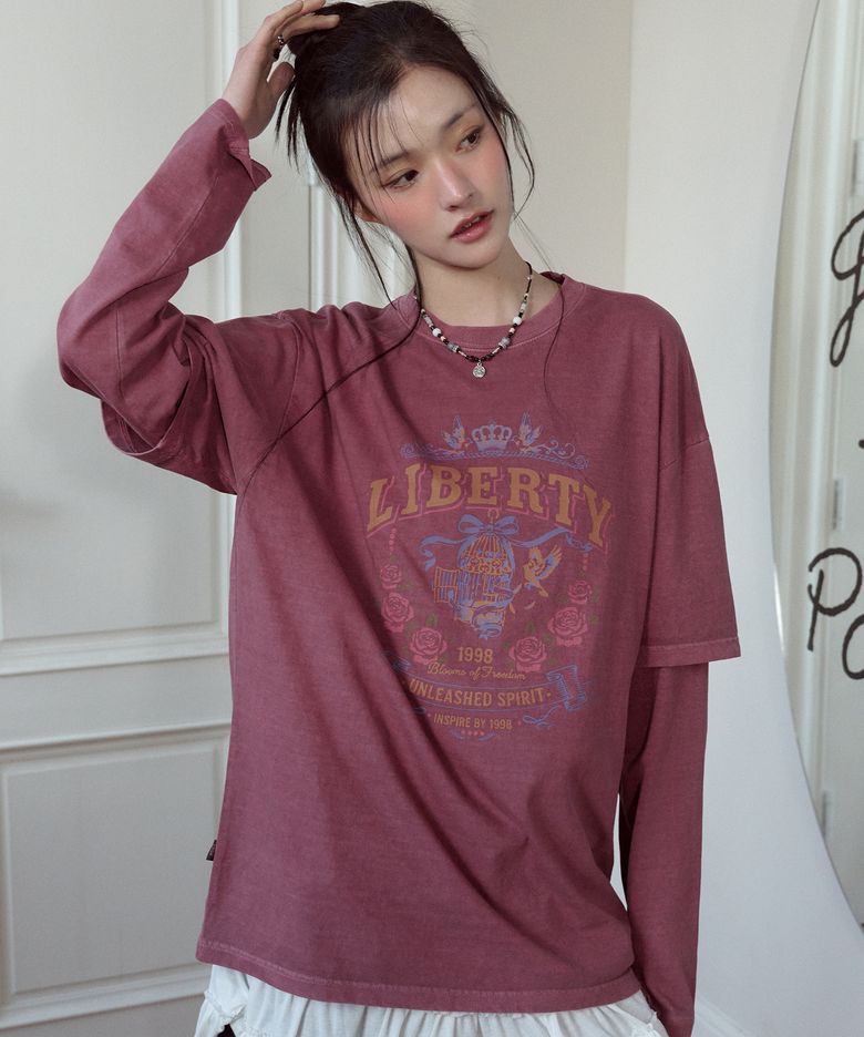 리버티로즈 레이어드 피그먼트 롱슬리브 더스티핑크