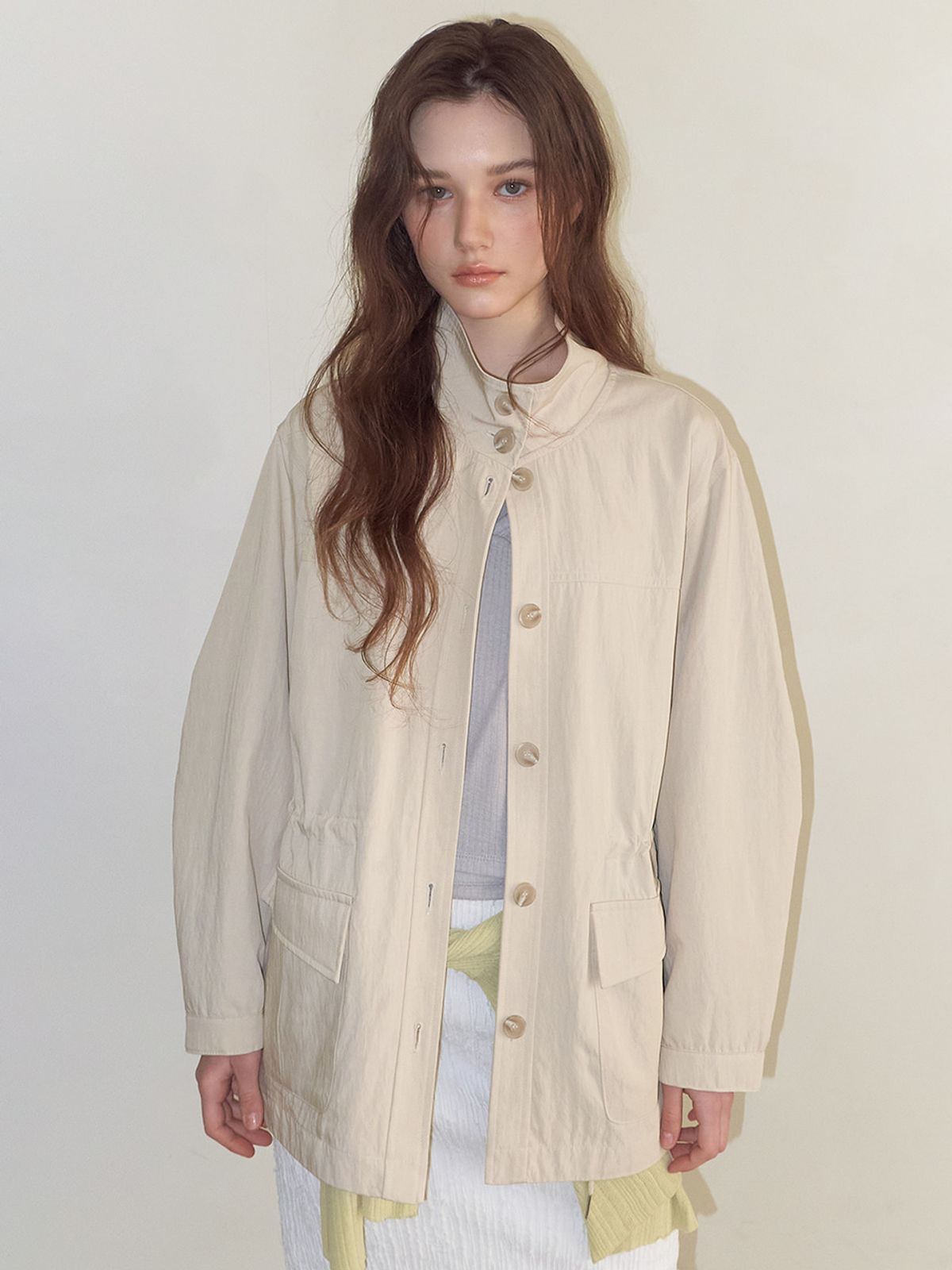 에트몽(ETMON) Drawstring Half Jacket, Light Beige