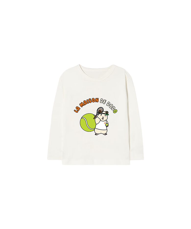 Simply DODO T Shirt with Tennis Hamster (White)_키즈기본티 키즈프린트 등원복 키즈긴팔티 아동긴팔티 간절기 키즈선물 아동선물 여아선물 남아선물