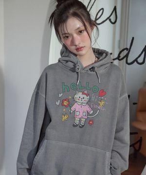 헬로플라워 피그먼트 후드티 다크그레이