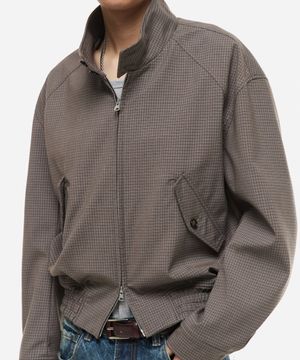 크롭 체크 해링턴 자켓 브라운