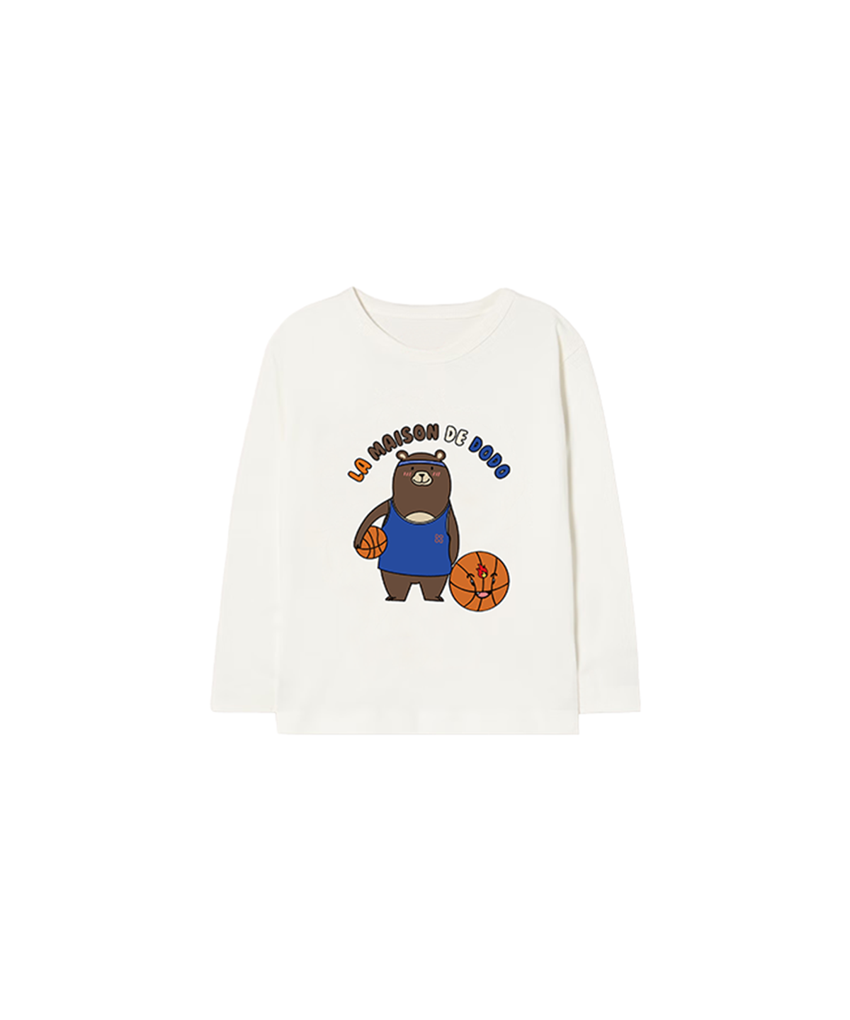 라메종드도도(LA MAISON DE DODO) Simply DODO T Shirt with Basketball Bear (White)_키즈기본티 키즈프린트 등원복 키즈긴팔티 아동긴팔티 간절기 키즈선물 아동선물 여아선물 남아선물