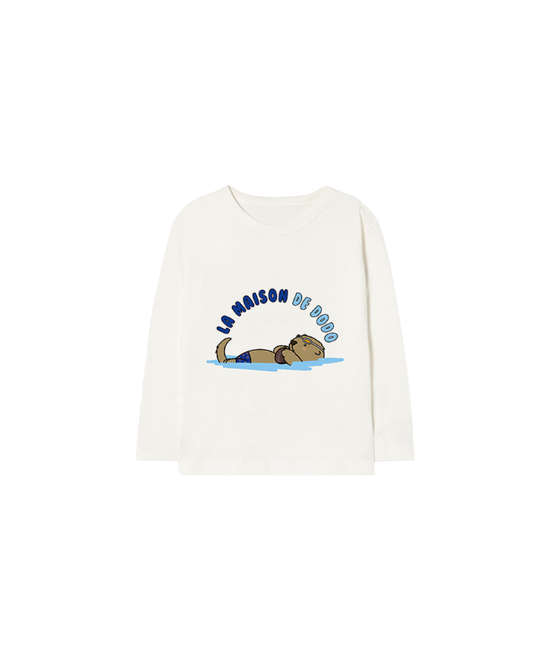 Simply DODO T Shirt with Swimming Otter (White)_키즈기본티 키즈프린트 등원복 키즈긴팔티 아동긴팔티 간절기 키즈선물 아동선물 여아선물 남아선물