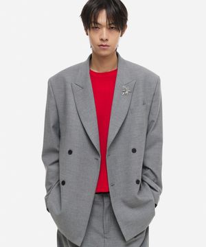 울 피크드 더블 블레이저 그레이