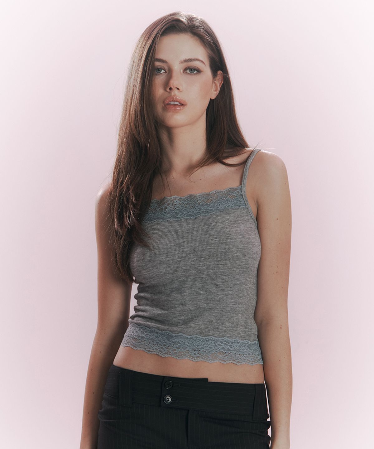 플리즈노팔로우(PLEASENOFOLLOW) Alice Lace Sleeveless Top (Melange Grey)
