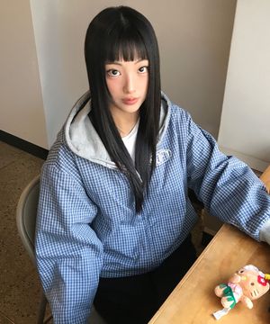 체크 패턴 리버서블 후드 집업 [블루]