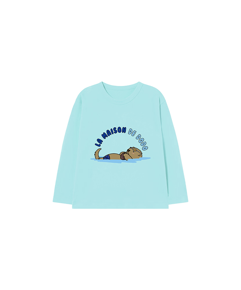 Simply DODO T Shirt with Swimming Otter (Blue)_키즈기본티 키즈프린트 등원복 키즈긴팔티 아동긴팔티 간절기 키즈선물 아동선물 여아선물 남아선물