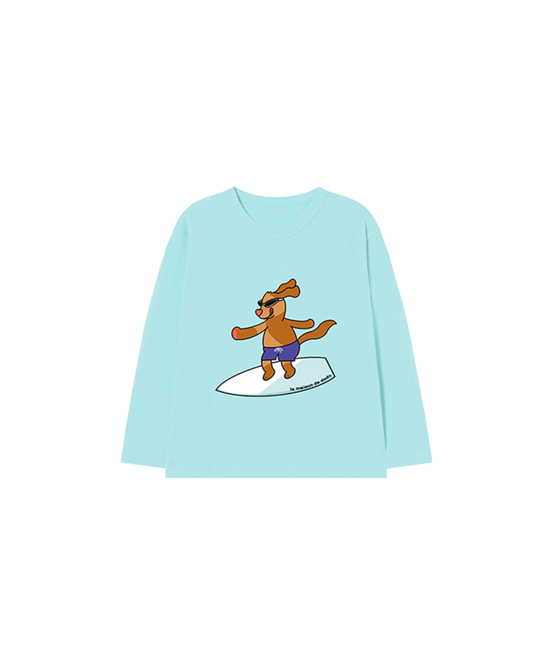 Simply DODO T Shirt with Waterskiing Dog (Blue)_키즈기본티 키즈프린트 등원복 키즈긴팔티 아동긴팔티 간절기 키즈선물 아동선물 여아선물 남아선물