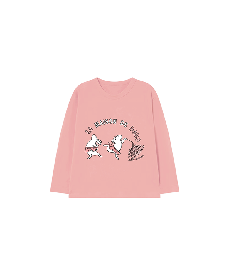 Simply DODO T Shirt with Gymnast Rabbits (Pink)_키즈기본티 키즈프린트 등원복 키즈긴팔티 아동긴팔티 간절기 키즈선물 아동선물 여아선물 남아선물
