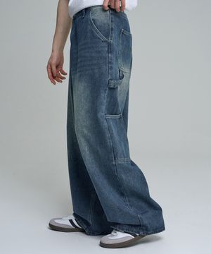 빈티지 와이드 카펜터 데님 팬츠 딥블루