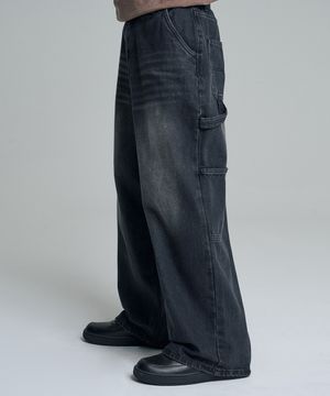 빈티지 와이드 카펜터 데님 팬츠 블랙