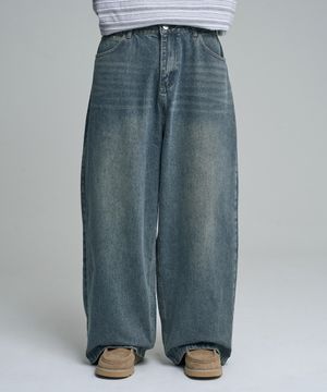 모어 와이드 데님 팬츠 워시드 블루