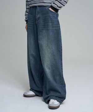 모어 와이드 데님 팬츠 딥블루