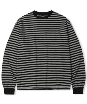오버핏 스트라이프 롱슬리브 티셔츠 그레이