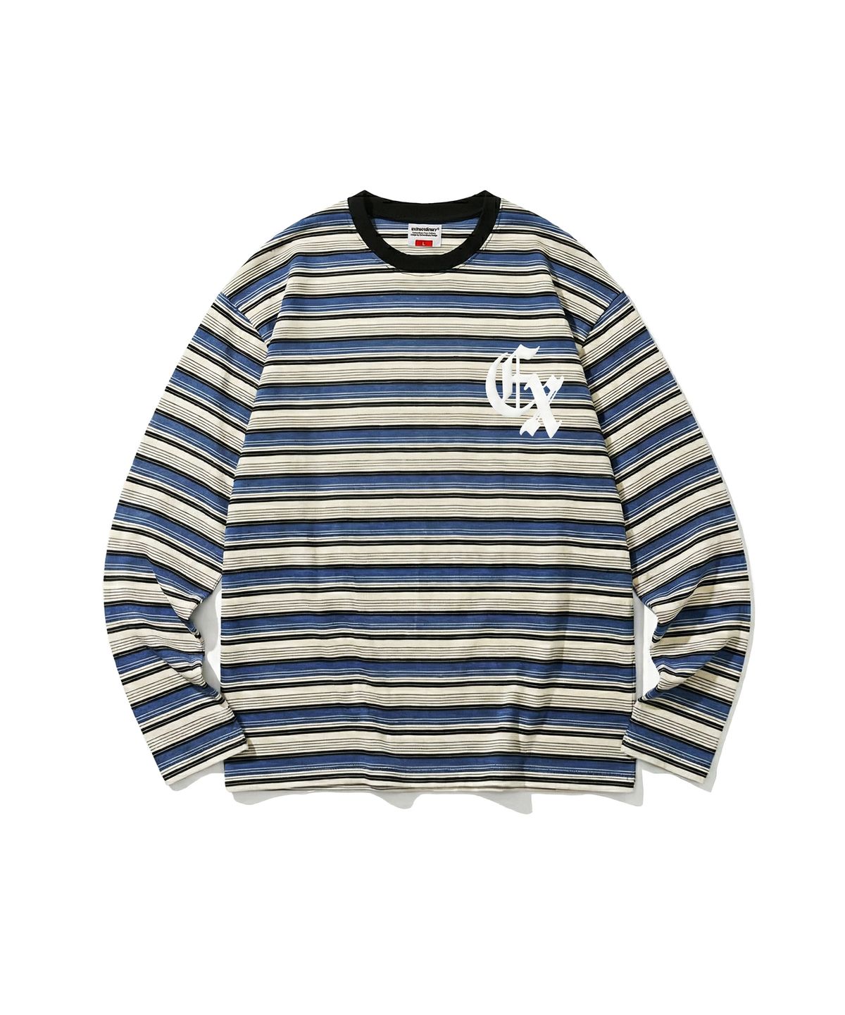 엑스트라오디너리(EXTRAORDINARY) GOTHIC LOGO STRIPE LS TEE BLUE