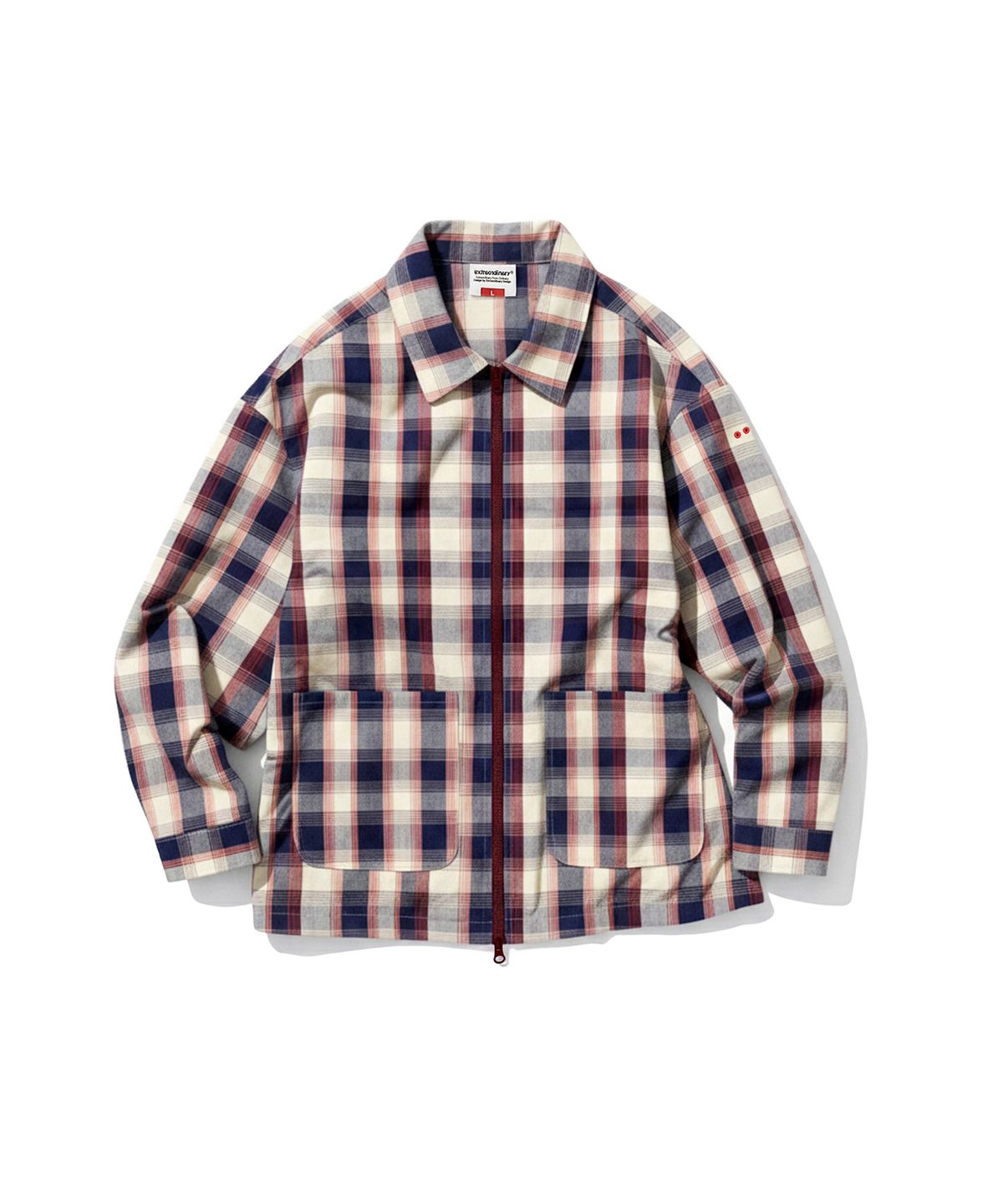 엑스트라오디너리(EXTRAORDINARY) MADRAS CHECK ZIP-UP SHIRKET NAVY