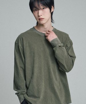 피그먼트 롱슬리브 티셔츠 카키