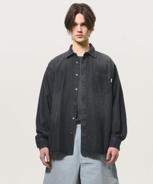 빈티지 워싱 오버핏 데님 셔츠[흑청]