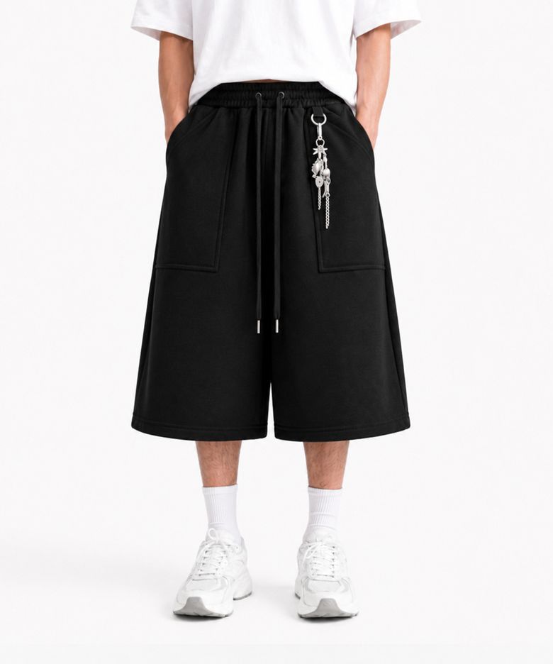 Wide Fatigue Bermuda Sweat Shorts (Black)