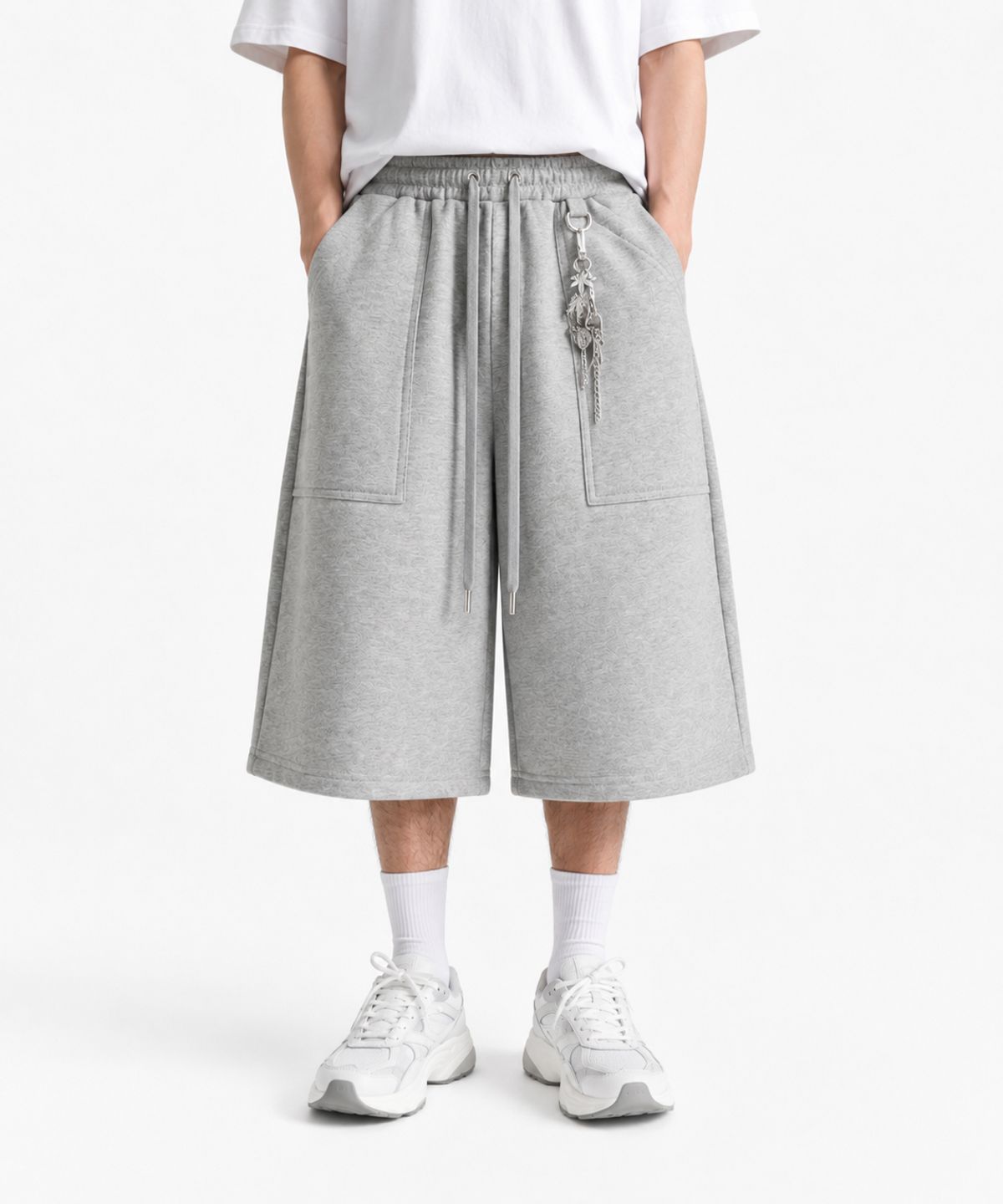 랑가주망(LENGAGEMENT) Wide Fatigue Bermuda Sweat Shorts (Grey)