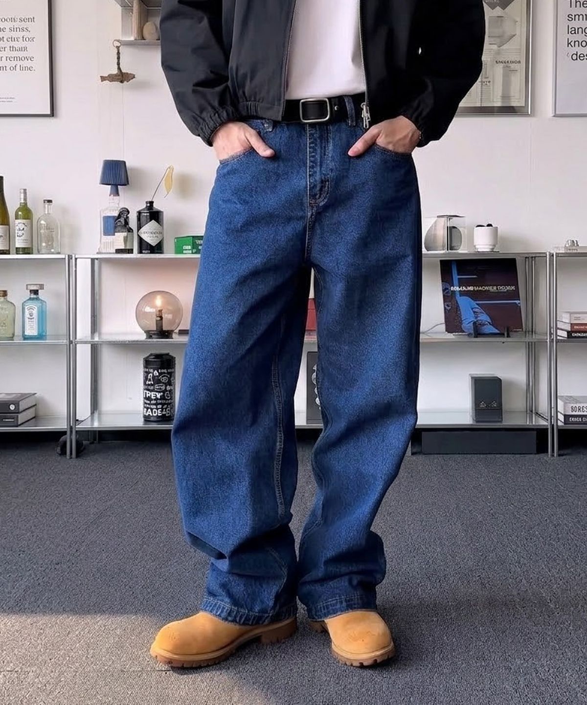 노페이머스(NOFAMOUS) 12.5oz Salt Wide Straight Denim Jeans (Deep Blue)
