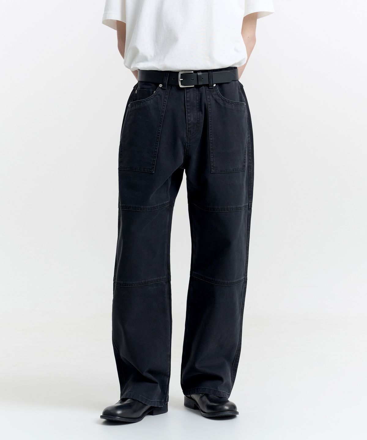노페이머스(NOFAMOUS) 13oz Canvas Fabric Washed Pants ( Washed Black)