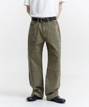 13oz Canvas Fabric Washed Pants ( Washed Khaki)