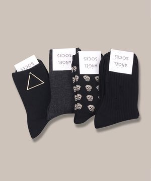 SET005-블랙무드 검정 패션 브랜드 양말 4켤레 세트