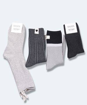SET005-무드톤  차콜 니트  패션 검정 양말 4켤레 세트