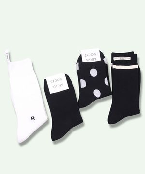 SET005-모노팝 양말 선물 세트 여자 데일리 블랙 양말 4개세트