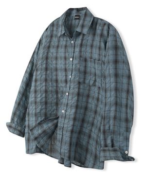 빈티지 링클 체크 셔츠 블루