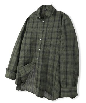 빈티지 링클 체크 셔츠 그린