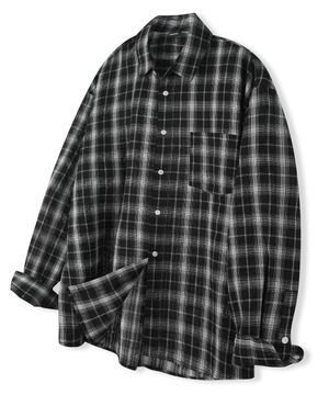빈티지 링클 체크 셔츠 블랙