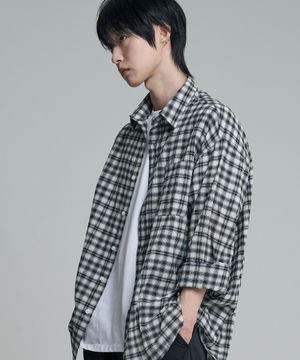 써머 링클 체크 셔츠 블랙