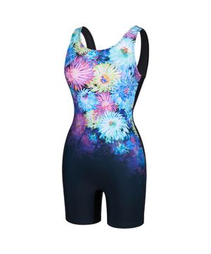 여성 네온플라워 올인원컵 U백 3부 반신수영복 블랙 RN-LS2G563-BK