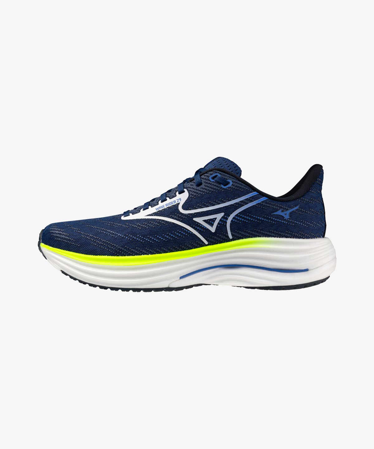 미즈노(MIZUNO) (남성) 웨이브 라이더 29 슈퍼와이드 - 에스테이트 블루:화이트:라이트닝 옐로우 / J1GC250452