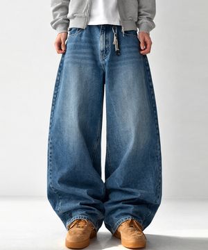 블루 워시드 벌룬 슈퍼 와이드 데님 팬츠
