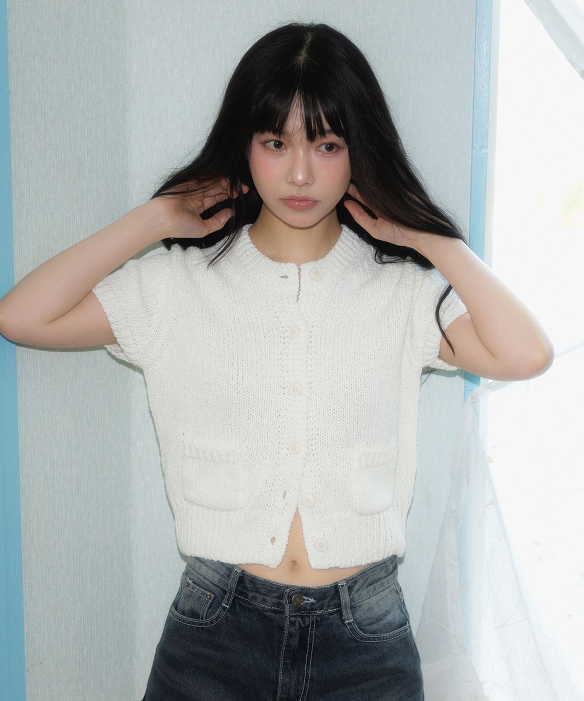 로제프란츠(ROSEFRANTZ) Pocket short sleeve knit cardigan [Ivory]