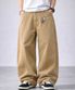 베이지 커브드 절개라인 와이드 코튼 팬츠