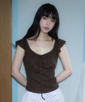 Ribbon Shirring Sleeveless [Brown]
